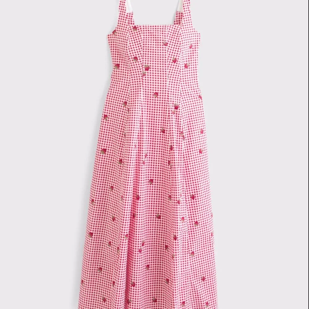 Abercrombie & Fitch Mila Midi Dress Red Gingham Size XS - Picture 3 of 8